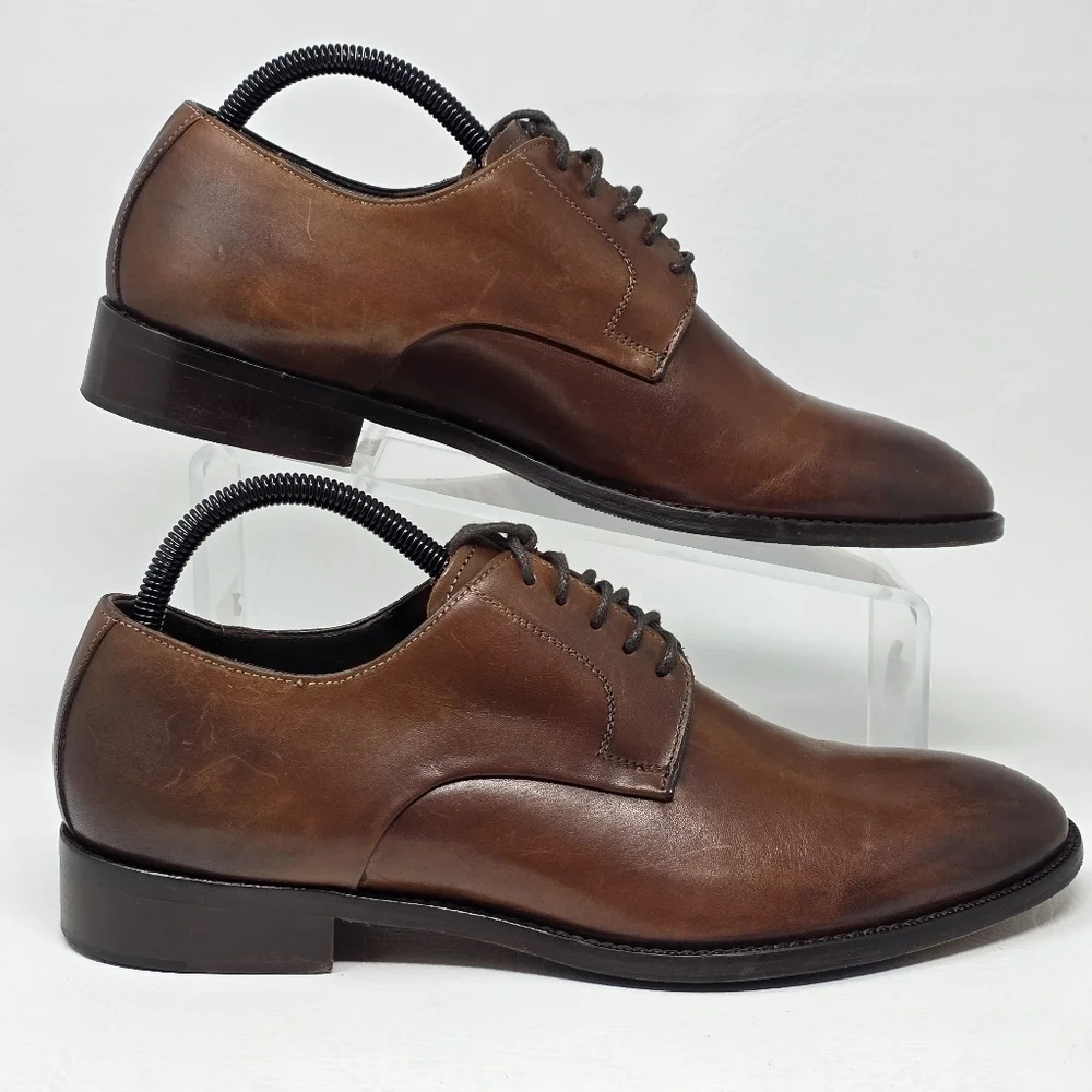 Marco Vittorio Plain-Toe Dress Shoe Men Sz 7.5 Brown Lace Made In Italy Preowned